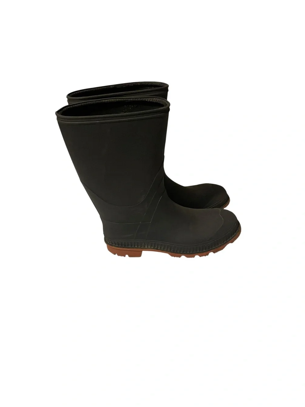 Tall Black Rubber Rain Boots with Brown Outsoles youth size 6